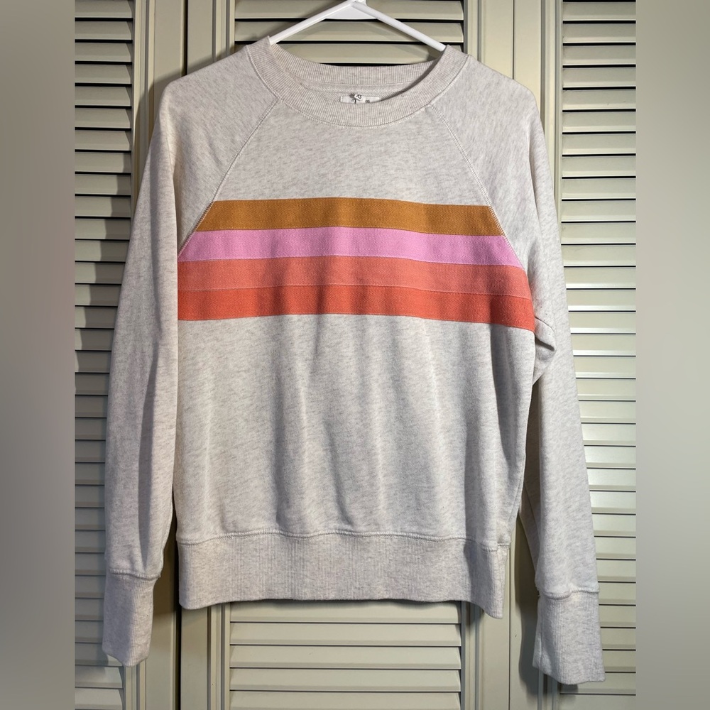 Maurices Oatmeal Sweater with Pink, Orange, and mustard Stripes